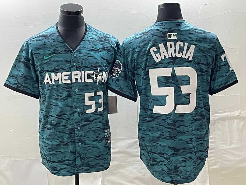 Men%27s Texas Rangers #53 Adolis Garcia Number Teal 2023 All Star Stitched Baseball Jersey